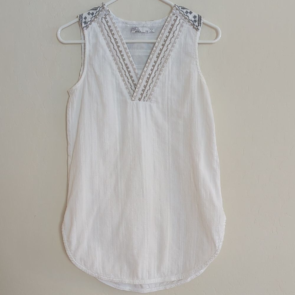 Prana White Embroidered Sleeveless Tank Top - Size XS